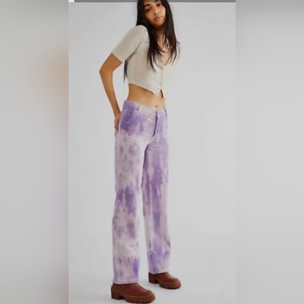 Free People We The Reese Wide Wale Corduroy Cords Pants Purple Tie Dye Size 27